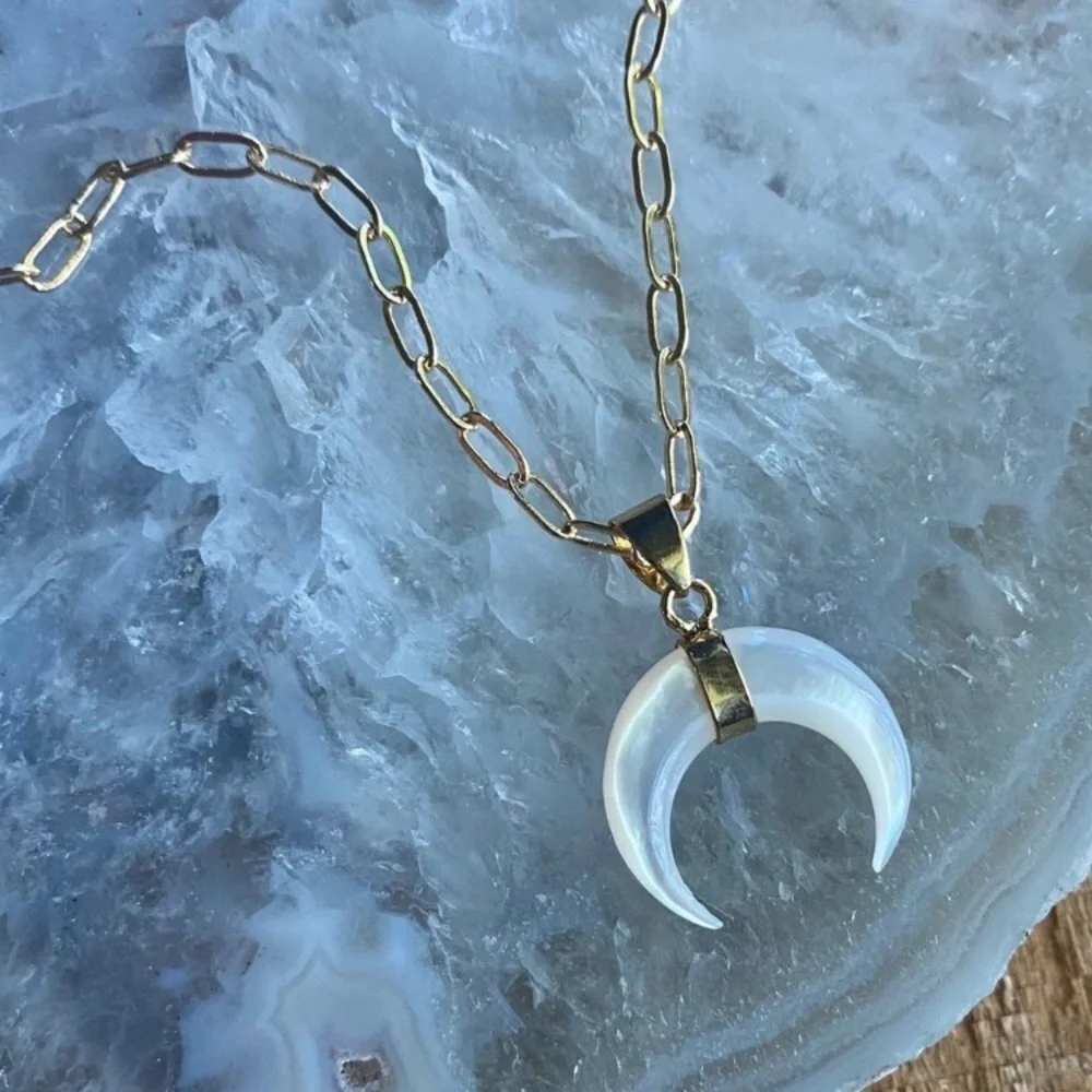 ❗️Last One❗️Mother of Pearl Double Horn Gold Necklace - Picture 1 of 12